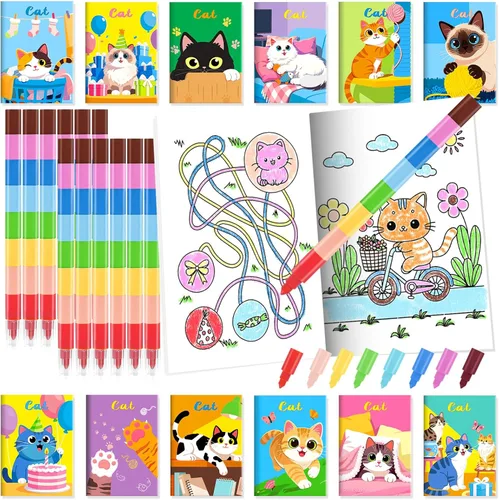 Miniatura 19 de BenLouis 24 mini libros para colorear del espacio exterior para niños con 24 crayones apilables, regalos de fiesta de astronautas, libros