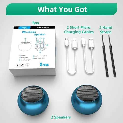 Miniatura 7 de SEVENKA 2 mini altavoces Bluetooth, altavoz inalámbrico portátil pequeño de 3 W con cordón, resistente al agua, emparejamiento estéreo inalámbrico