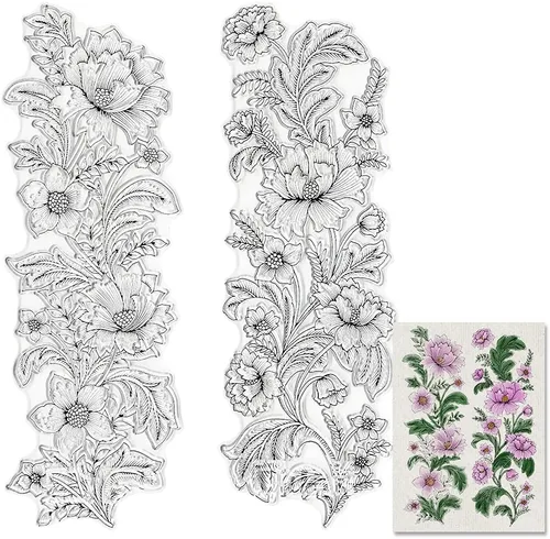 Sellos transparentes de flores para hacer tarjetas, hojas y marco de flores, fondo de silicona transparente, sello de goma transparente para hacer