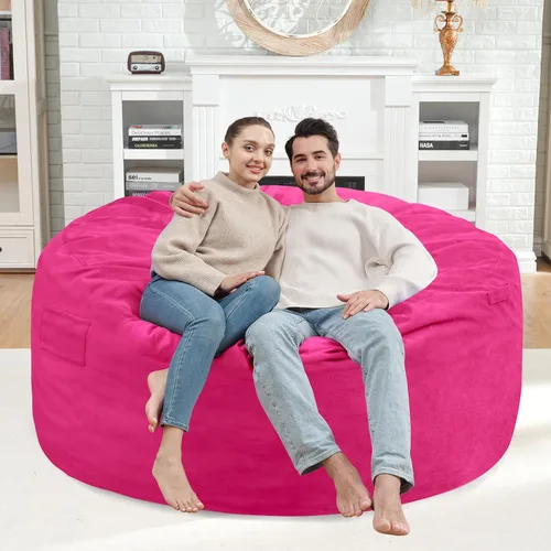 Miniatura 139 de Puf de 5 pies, puf grande con relleno de espuma viscoelástica, sofá puff esponjoso con funda de terciopelo holandés, puf redondo para sala de estar