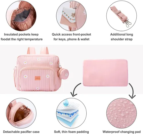 Miniatura 6 de GOBABYMART Mochila para pañales con cambiador - Bolso de viaje para bebé, bolsillos aislados para botellas, correas para cochecito, Grande, Moderno