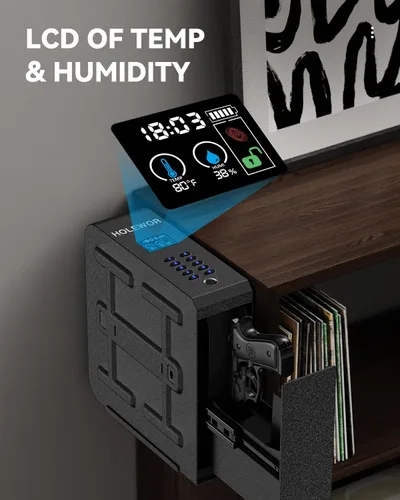 Miniatura 7 de HOLEWOR - Caja de seguridad para armas, caja de seguridad biométrica deslizante para pistola con huella digital, cerradura de arma de fuego