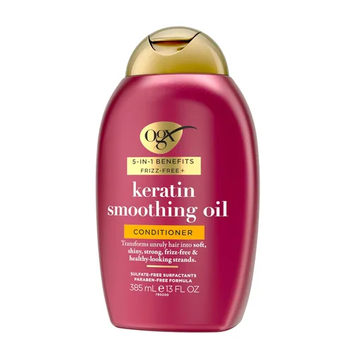 Miniatura 8 de OGX Acondicionador de aceite suavizante sin encrespamiento + queratina, 5 en 1, para cabello encrespado, cabello brillante, 13 onzas líquidas