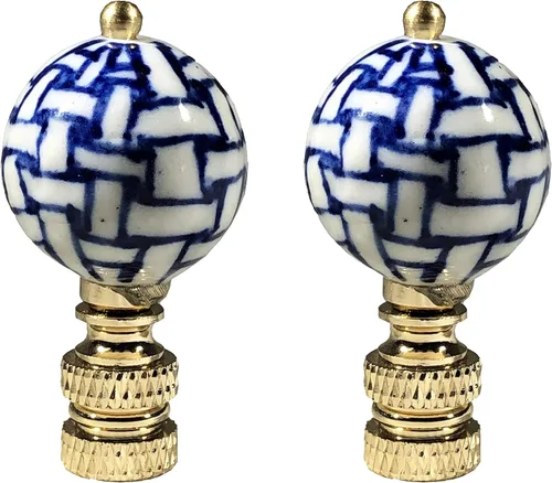 Miniatura 10 de Royal Designs, Inc. Decorativos Chinoiserie Azul y Blanco Terminales de Lámpara (Longevidad - 2 Pk)