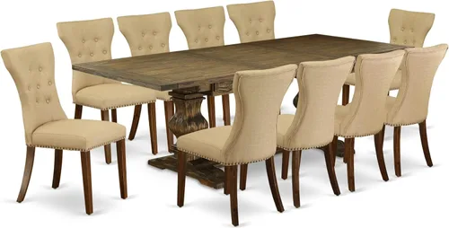 East West Furniture LAGA11-78-03 - Juego de mesa de comedor de 11 piezas, incluye una mesa de comedor rectangular con hojas extraíbles y 10 sillas