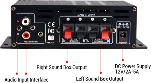 Miniatura 7 de AK-380 Bluetooth 5.0 Amplificador de audio para el hogar, máximo 400W+400W 2.0CH HiFi Stereo con fuente de alimentación de 12 V 5 A, receptor