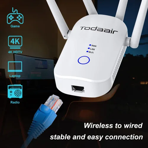 Miniatura 7 de Amplificador de señal WiFi de 1200 Mbps, cubre hasta 3500 pies cuadrados y 35 dispositivos, repetidor WiFi de doble banda de 2.4 y 5 GHz con puerto
