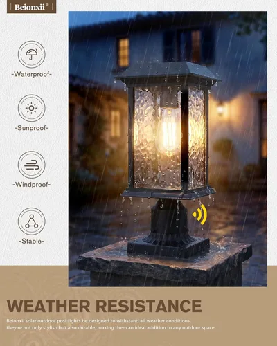Miniatura 7 de Beionxii Outdoor Solar Post Lights, Dusk to Dawn Solar Lamp Post Light,Solar Powered Outdoor Lamp Post Light with Pier Mount Base,Black