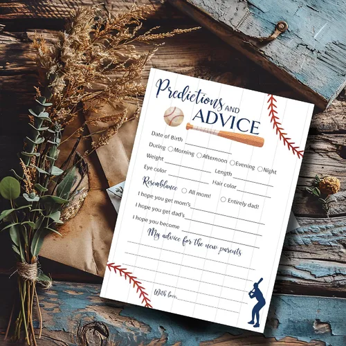 Miniatura 4 de BASEBALL - Tarjetas de predicción y consejos – Paquete de 25 – Deportes Azul Marino Niños Baby Shower Juegos, deseos para nuevos padres, mamá y papá