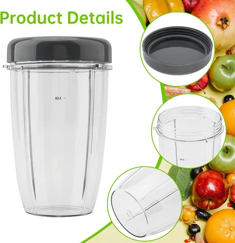 Miniatura 6 de 2 vasos de repuesto reutilizables de 24 onzas para licuadoras Nutribullet de 600 W / 900 W con tapa, vaso de repuesto lavable