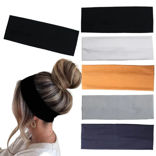 Miniatura 13 de 6 Piezas Diademas Negras y Blancas para Mujeres Cabello Diadema de Algodón Antideslizante Elástica Extensible Soporte Envolvente Elástico