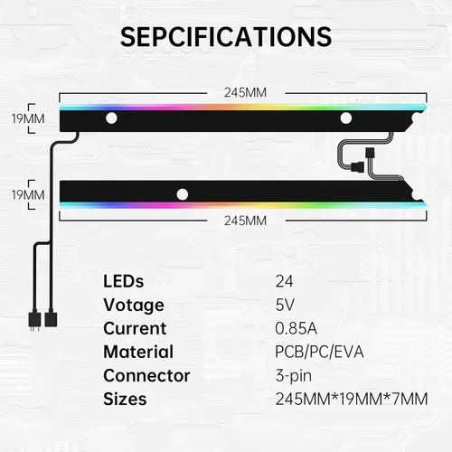 Miniatura 6 de AsiaHorse Tira de Luz ARGB para Placa Base, 24 RGB Direccionables Independientes, 5V 3-pin Aura Sync, Kit de Piezas de PC LED Lightsaber-X