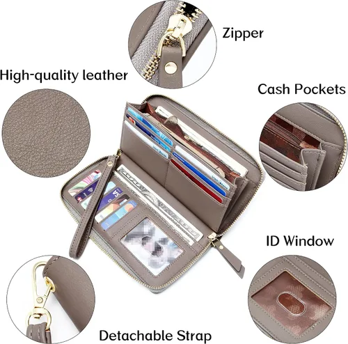 Miniatura 5 de GEEAD Billeteras para mujer de gran capacidad de piel sintética para tarjetas de crédito, Gris