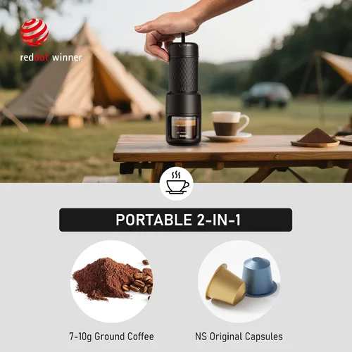 Miniatura 4 de STARESSO Kit de viaje 2026, juego de máquina de café espresso portátil y molinillo, doble uso para café molido y vainas, no necesita energía