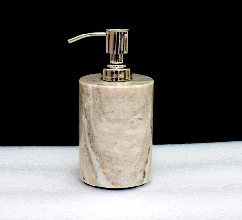 Miniatura 2 de Dispensador de jabón líquido de piedra natural hecho en piedra. Dispensador de jabón de piedra con bomba de esmalte cromado, ideal para habitación