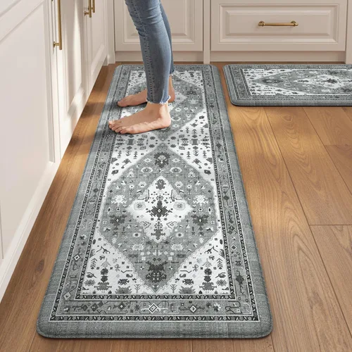 Miniatura 26 de Collive Alfombras y Tapetes Boho para Cocina 2 PIEZAS Alfombra Antifatiga Acolchada, Juego de 2 Alfombras de Cocina Impermeables Antideslizantes