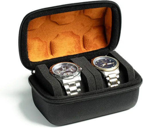 Estuche de viaje duro con 2 ranuras, caja de almacenamiento y caja organizadora para hombres y mujeres con almohada de reloj antimovimiento (forro