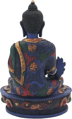Miniatura 4 de DharmaObjects® Estatua de Buda de medicina curativa tibetana pintada a mano Nepal (7.5, Multi)