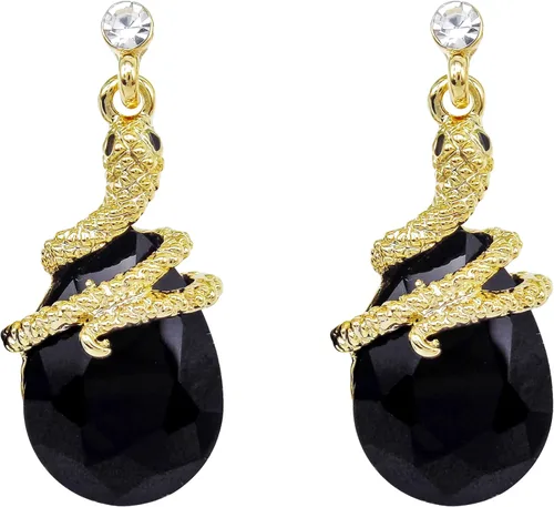 Miniatura 51 de Navachi Pendientes colgantes de gota de serpiente con forma de pera multicolor de cristal chapado en oro de 18 quilates