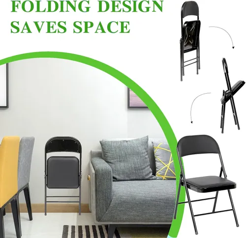 Miniatura 4 de SKONYON Sillas plegables con asientos acolchados, silla plegable negra para uso en exteriores e interiores, capacidad de 330 libras (juego de 6)