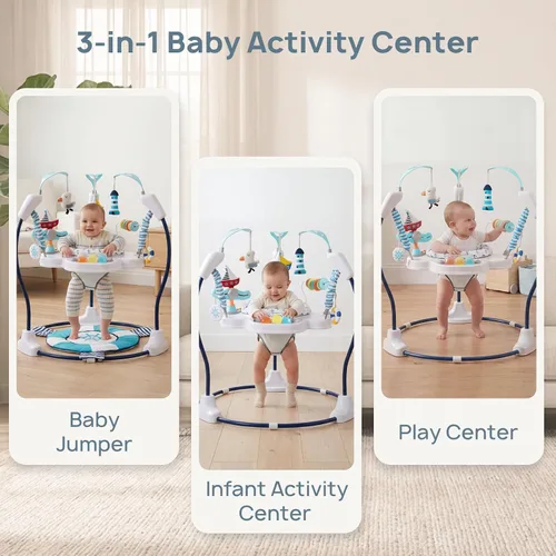 Miniatura 6 de Centro de actividades para bebés saltador Centro de juegos de actividades interactivas saltador con juguetes para bebés, asiento rotatorio de 360°