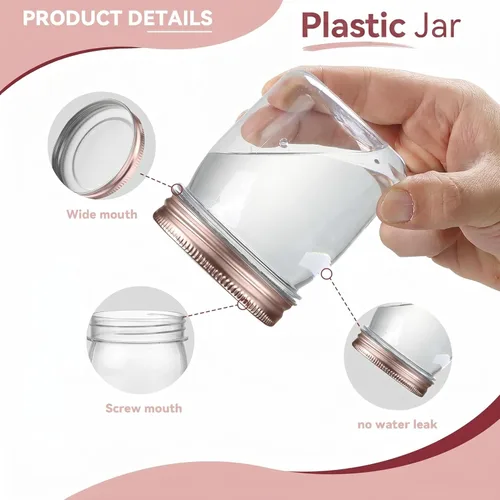 Miniatura 3 de novelinks Tarros de plástico transparente de 8 onzas con tapas herméticas, paquete de 16 tarros de plástico con tapas de 8 onzas, recipientes de Oro