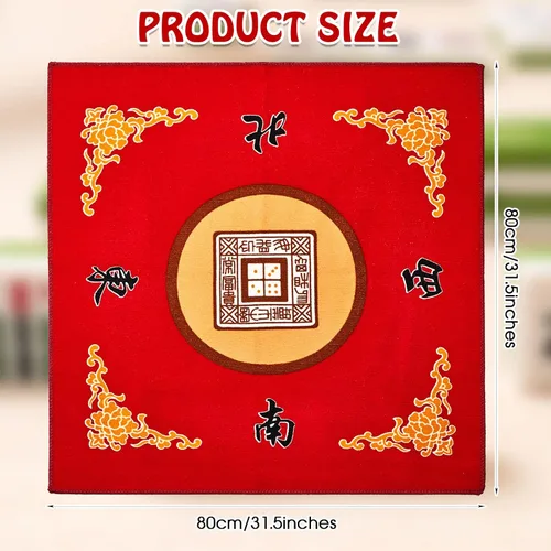 Miniatura 2 de Juexica Tapete Mahjong con bolsa, antideslizante, reducción de ruido, cubierta de mesa de juego de mesa, accesorios de mesa Mahjong, mantel de Rojo