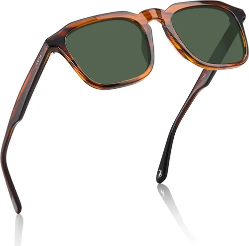 CARFIA Gafas de sol cuadradas para hombre, polarizadas, retro, diseño de los años 60, acetato hecho a mano, protección UV400, lentes de sol geniales