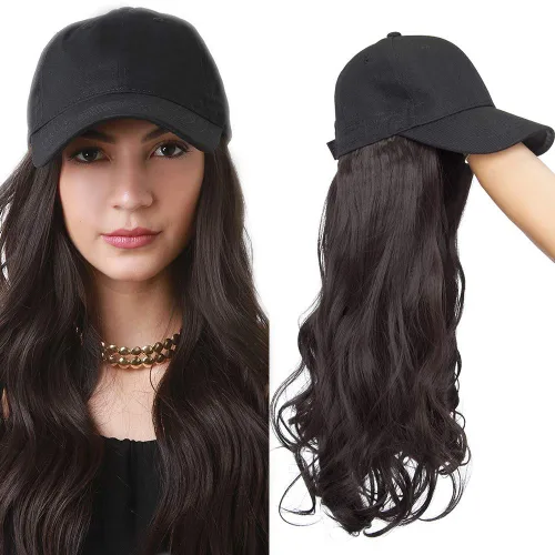 Miniatura 45 de SEGO Gorra de béisbol con extensiones de cabello para mujer, resistente al calor, sintético, 6 pulgadas, ajustable, corta, recta, peluca de repuesto