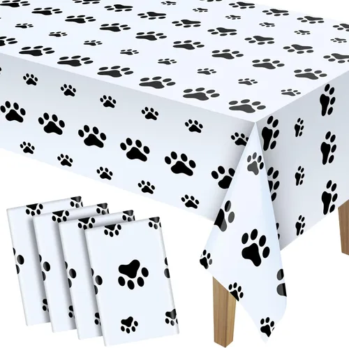 Miniatura 7 de Tatuo 2 manteles con estampado de patas, decoración de cumpleaños de perro, funda de mesa de plástico con diseño de pata de gato, desechable, Negro