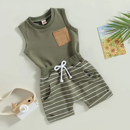 Miniatura 5 de Engofs 2 piezas de ropa de verano para bebé, sin mangas, camiseta sin mangas y pantalones cortos
