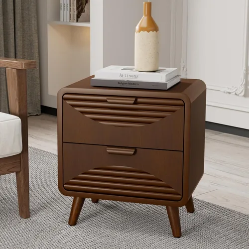 Miniatura 19 de COSIEST Mesita de noche, mesa auxiliar rústica con 3 cajones, mesa de noche de madera vintage con patas robustas, mesa auxiliar moderna