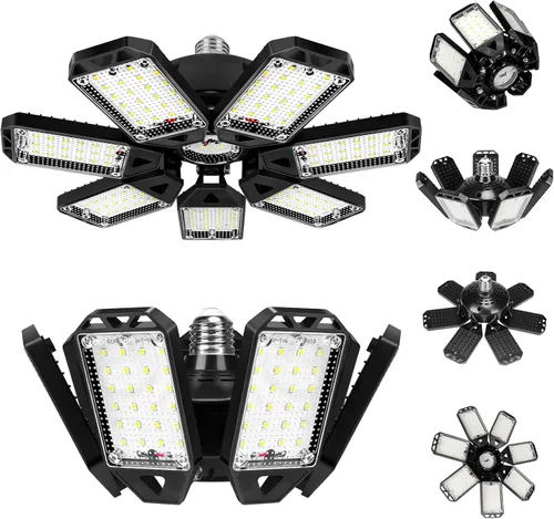 Miniatura 17 de Aoretic - Paquete de 2 luces LED de garaje de 180 W, 18000 lm, 6500 K, con 6 + 1 paneles deformables, luz de tienda LED, para sótano, granero, techo