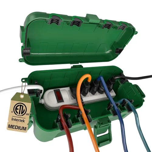 Miniatura 21 de Flemoon Caja eléctrica mediana para exteriores (11.5 x 5.2 x 4 pulgadas), cubierta de cable de extensión impermeable IP54 con 6 puertos de entrada