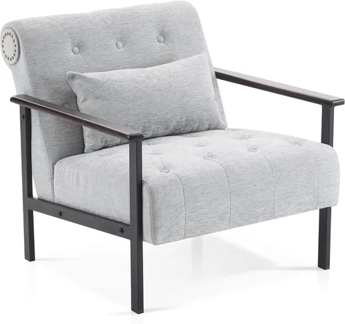 Miniatura 15 de MCombo Sillones decorativos modernos, sillón tapizado de felpilla, silla ergonómica para sala de estar HQ417 (1, azul oscuro)