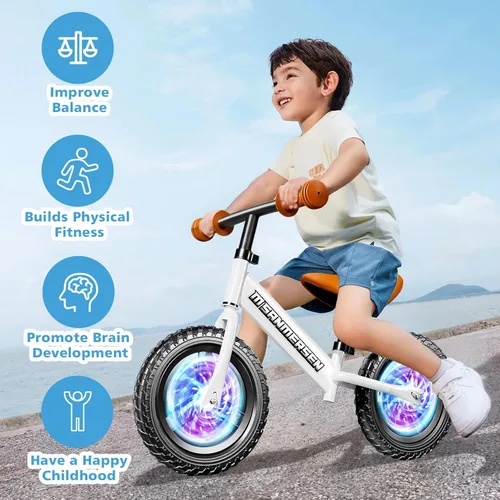 Miniatura 5 de Colorful Lighting - Bicicleta de equilibrio sin pedal de 12 pulgadas, para niños de 24 meses a 5 años de edad, bicicleta ligera de equilibrio Blanco