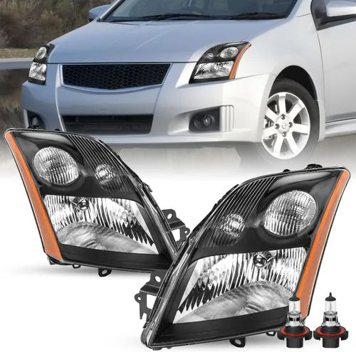 SOCKIR Conjunto de faros delanteros compatible con bombillas Nissan Sentra 2007-2009 incluidas, faro negro para el lado del pasajero y del conductor