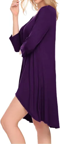 Miniatura 4 de Naggoo - Camiseta de manga 34 para mujer, diseño holgado y largo tipo túnica con cuello en V, botones, dobladillo asimétrico, casual, tallas S a 3XL