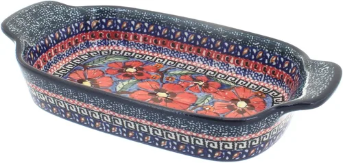 Miniatura 4 de Blue Rose Polish Pottery - Plato rectangular con diseño de mariposa floral roja, 10 x 5.25 pulgadas, hermoso plato para pan, ensalada o pasta