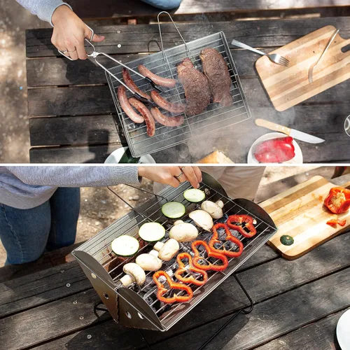 Miniatura 8 de ZONETECH Parrilla portátil de acero inoxidable y hoguera, parrilla de carbón de mesa, plegable, calidad premium, uso versátil, parrilla de barbacoa