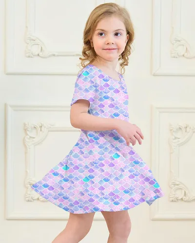 Miniatura 4 de Vestidos para niñas con estampado lindo, de manga corta, vestidos casuales de verano para niñas de 4 a 10 años