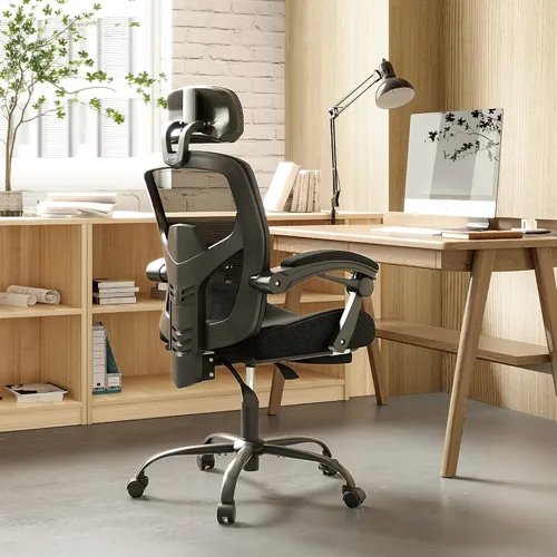 Miniatura 2 de Silla ergonómica de oficina, silla de escritorio de malla con respaldo alto para computadora con soporte lumbar y ruedas, silla giratoria ajustable
