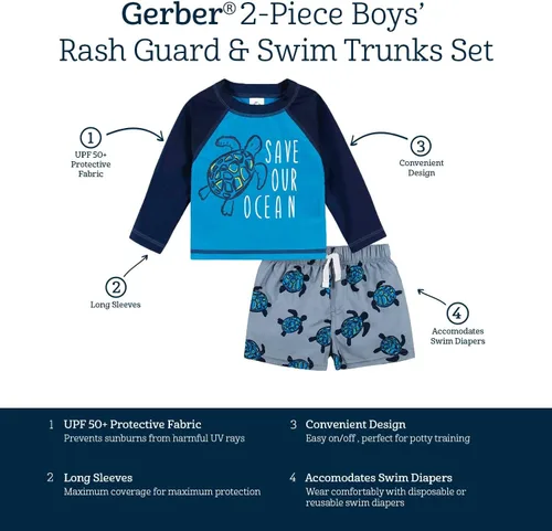 Miniatura 5 de Gerber Conjunto de traje de baño de manga larga para bebé niño