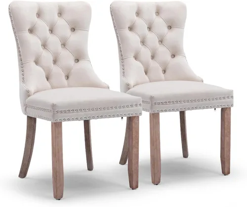 Miniatura 27 de Juego de 4 sillas de comedor de terciopelo, sillas de comedor tapizadas con ribete de cabeza de clavo y patas de madera maciza para cocina