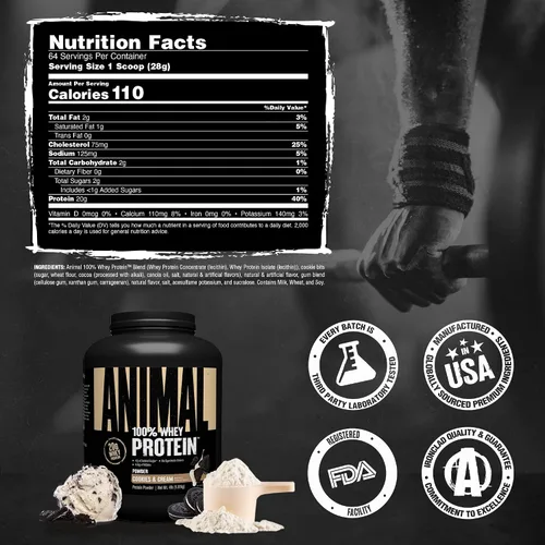 Miniatura 7 de Animal 100% Proteína de suero de leche en polvo – Mezcla de suero para antes del entrenamiento o después del entrenamiento, recuperación, reemplazo