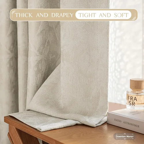 Miniatura 5 de Beauoop - Cortinas opacas beige con diseño floral jacquard, 2 paneles, para dormitorio/sala, de felpilla, gris pardo, aislantes y a prueba de ruido