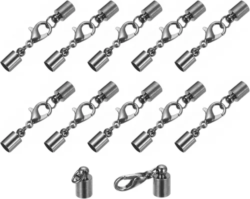 Miniatura 24 de uxcell Juego de 10 tapas de cuero de 0.315 in con cierres de pinza de langosta, terminadores de barril para hacer pulseras de cuero, tono bronce