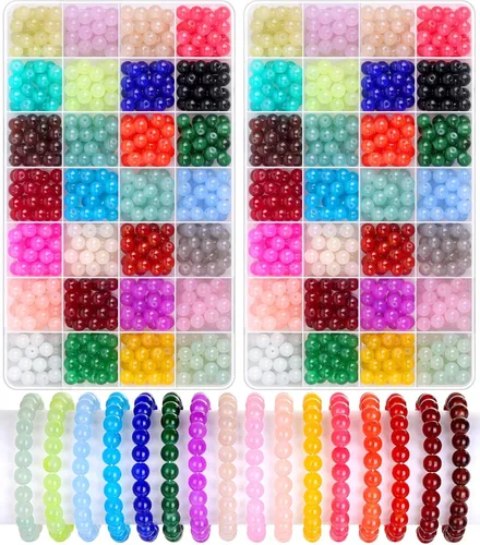 shynek 1400 Piezas Cuentas de Vidrio Redondas de 8mm para Hacer Joyas, 28 Colores Cuentas de Cristal para Pulseras Hacer Joyas y Manualidades DIY