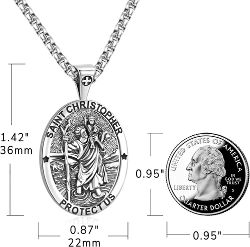 Miniatura 230 de Eusense Saint Necklace Sterling Silver 925 Protection Jewelry for Men Women Patron St Medals Amulet Pendant