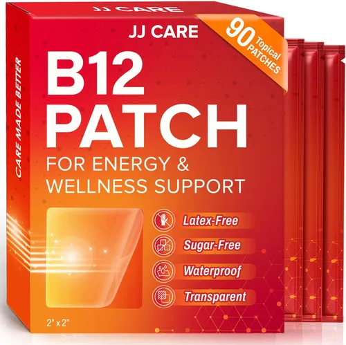 JJ CARE Parche B12 (paquete de 90), parches autoadhesivos de mezcla natural tópica, energía diaria B12, suministro de 3 meses